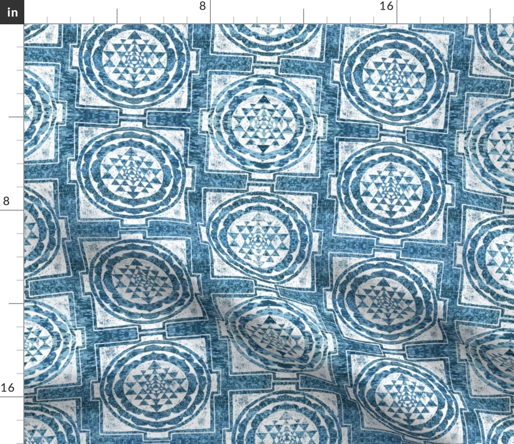 sri yantra flower of life indigo bohemian meditation block print fabric