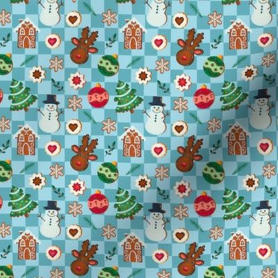 Gingerbread Cookie Bake in Frosty Blue - 3 inches - - Cute Gingerbread Cookie Christmas Print