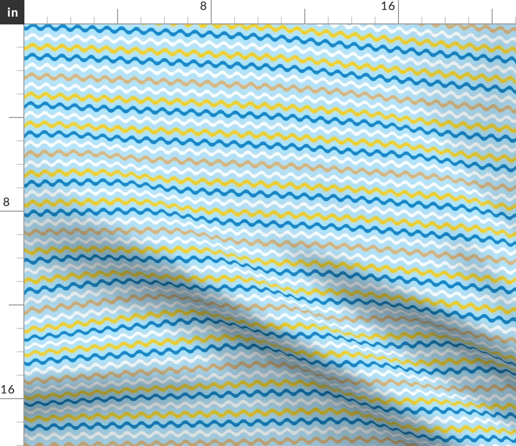 Small Scale Hanukkah Wavy Stripes in Blue Yellow Gold