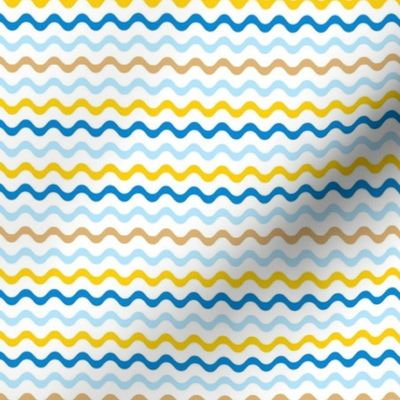 Small Scale Hanukkah Wavy Stripes in Gold Blue Yellow