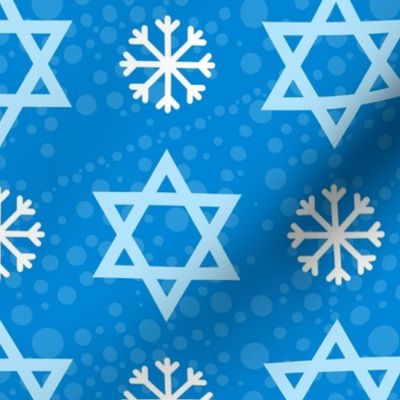 Large Scale Hanukkah Star of David and Snowflakes Blue and White