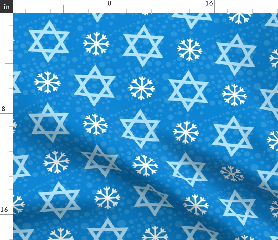 Large Scale Hanukkah Star of David and Snowflakes Blue and White