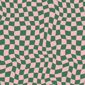 Retro Wavy Check Pink and Green