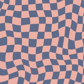 Retro Wavy Check Blue and Pink