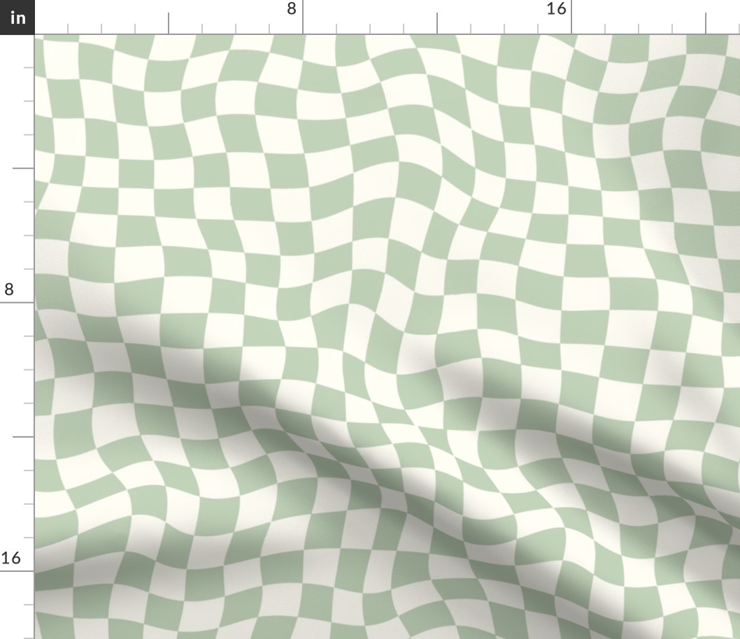 Retro Wavy Check Green Soft Pastel