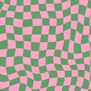 Retro Wavy Check Pink and Green