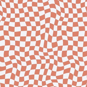 Retro Wavy Check Orange and Off White Modern