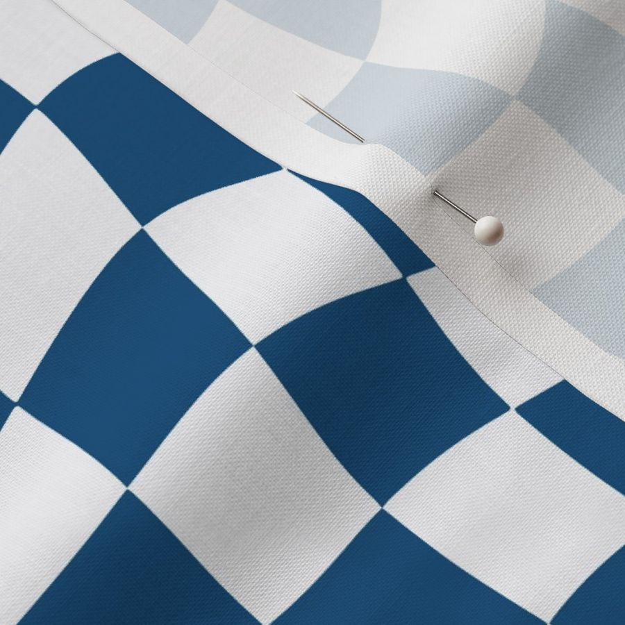 Retro Wavy White and Blue Check 