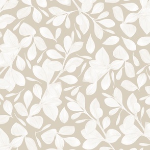 botanical leaves - bone beige_ white - neutral organic foliage