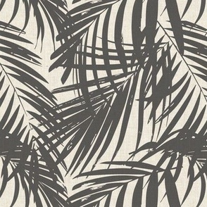 palm leaves linen look - charcoal 