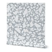 botanical leaves - french grey blue_ white - neutral organic foliage