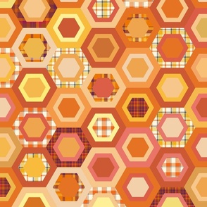 Multicolored Hexagons, orange plaids, 24 inch