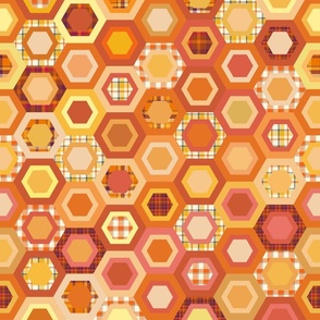 Multicolored Hexagons, orange plaids, 18 inch