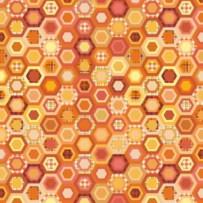 Multicolored Hexagons, orange plaids, 12 inch