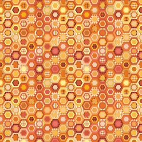 Multicolored Hexagons, orange plaids, 8 inch