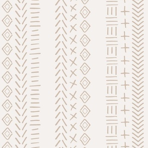 Hand drawn mudcloth, aztec stripe - beige/tan on creamy white