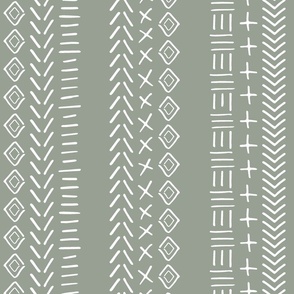 Hand drawn mudcloth, aztec stripe - creamy white on sage green