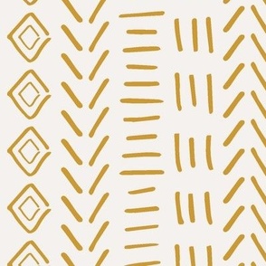 Hand drawn mud cloth vertical aztec stripe - goldenrod yellow on creamy white