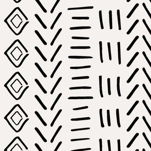 Hand drawn mud cloth vertical aztec stripe - charcoal on creamy white