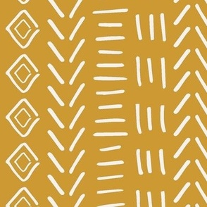Hand drawn mud cloth vertical aztec stripe - creamy white on goldenrod/mustard yellow