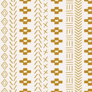 Hand drawn mud cloth vertical aztec stripe - Goldenrod/mustard yellow on creamy white