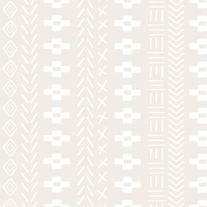 Hand drawn mudcloth vertical aztec stripe - white on beige