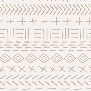 Horizontal mudcloth inspired hand drawn tribal stripe - taupe/beige on creamy white