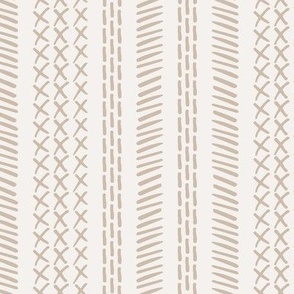 Mudcloth inspired hand drawn tribal stripe - beige/taupe and white