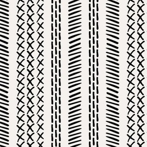 Mudcloth inspired hand drawn tribal stripe - charcoal and white