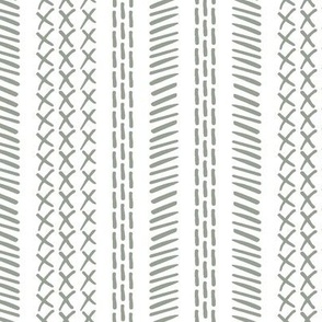 Mudcloth inspired hand drawn tribal stripe - sage and white
