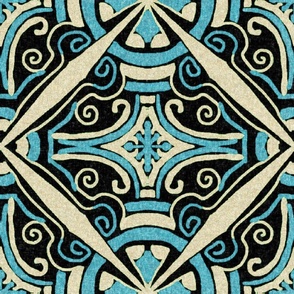 Aged Diagonal Tile, black cream blue, 18 inch