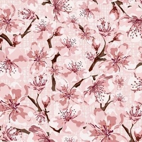 Spring Time Garden Flowers, Pretty Pastel Pink and White Summer Blossoms, Floral Blooms on Pinky Linen Texture