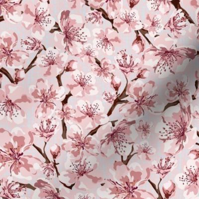 Spring Blossom Floral, Soft Pastel Pink and White Flower Blooms, Pretty Summer Garden Vibe on Linen Texture