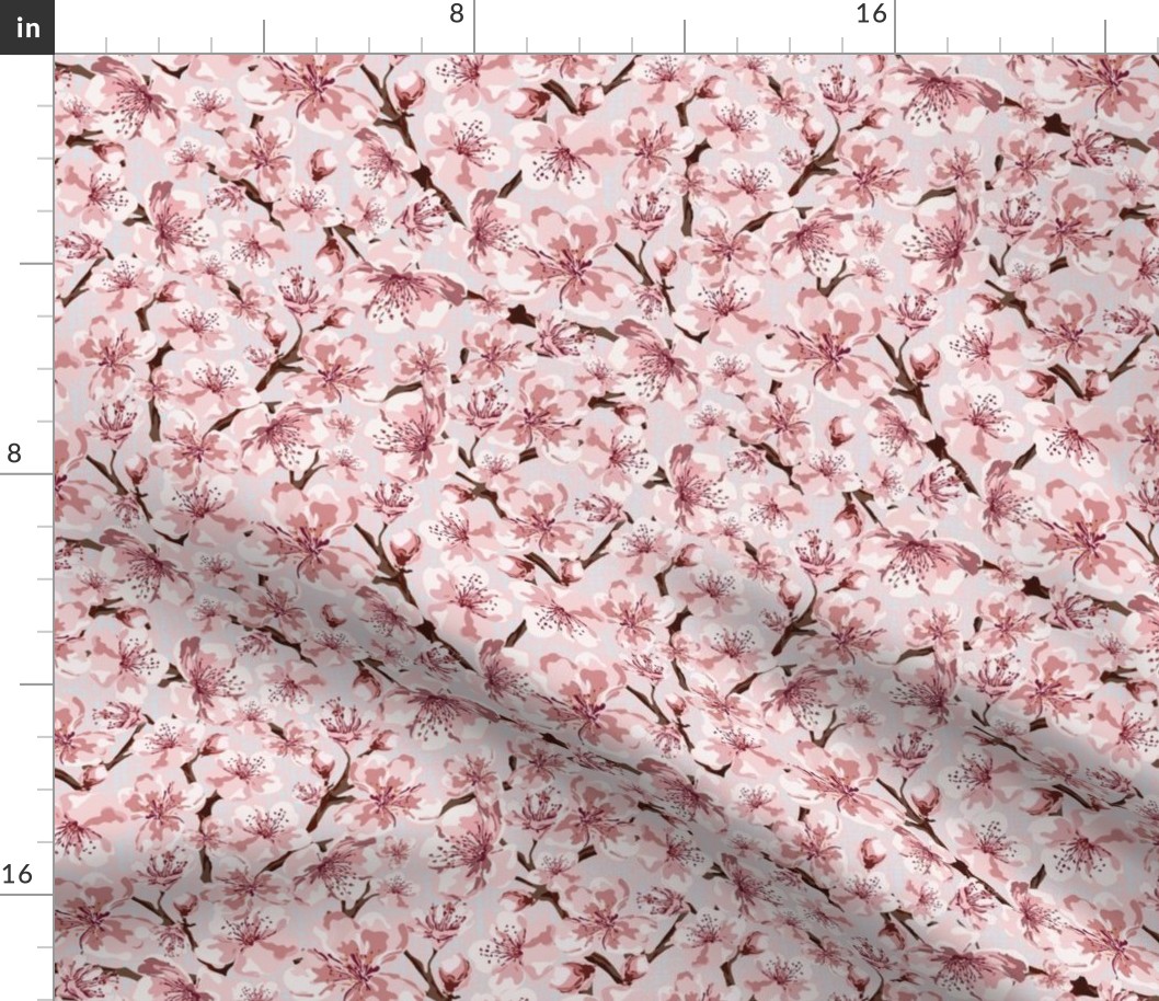 Spring Blossom Floral, Soft Pastel Pink and White Flower Blooms, Pretty Summer Garden Vibe on Linen Texture