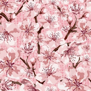 Spring Blossom Flowers, Soft Pastel Pink and White Floral Blooms, Pretty Summer Garden Vibe on Linen Texture