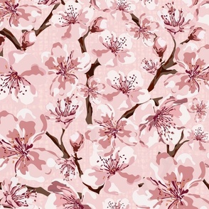 Pastel Pinks Blossom Flowers, Soft Pink and White Floral Blooms, Pretty Spring and Summer Garden on Linen Texture