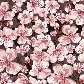 Blossom Flower Spectacle, Dark and Moody Watercolor Texture, Soft Pastel Pink and White Floral Blooms, Pretty Spring and Summer Garden