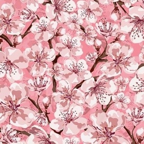 Fruit Blossom Floral, Spring Blossom Flowers, Romantic Botanical Pink and White Floral, Mother Natures Scattered Flower Pattern on Pink