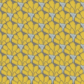 Abstract floral - yellow, grey, sage (SMALL scale)