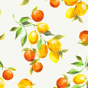 Lemons and Oranges on White Background