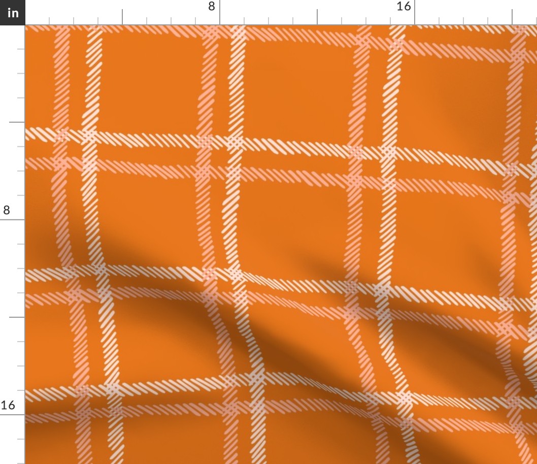 Twill checks  - off white , pastel peach and terracotta orange     //  Big scale