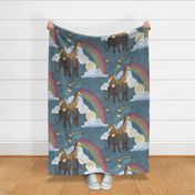 (large) bookish wallpaper for kids children teddy elephant giraffe rainbow blue