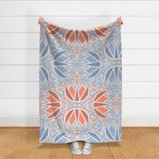 Pantone-Intagible-Tea-Towels-with-abstract-blue-and-red-flowers-on-grey-XL-jumbo