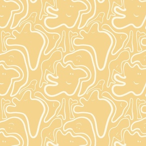 Funny Little Ghost Faces - pastel yellow background - kids room SMALL