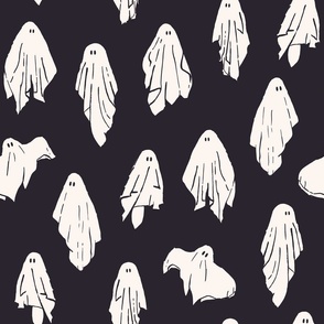 Sheet ghosts on charcoal, 18 inch repeat
