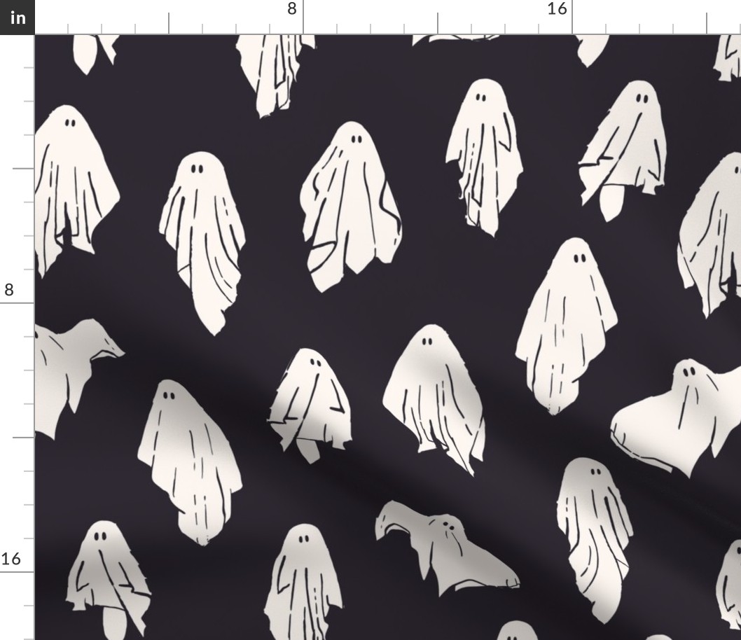 Sheet ghosts on charcoal, 18 inch repeat