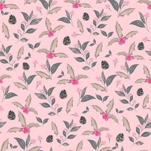 winter holly foliage Pink pattern