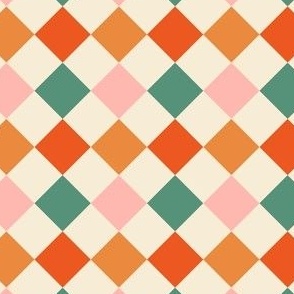 [S] Colourful Festive Diamond Checkered - Christmas Red, Pink, Green | #P230681