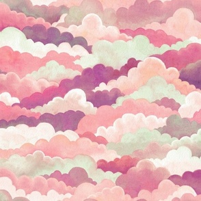 Dreamy Sunset Cloudscape in Peach, Pink, Cream and Mauve Medium