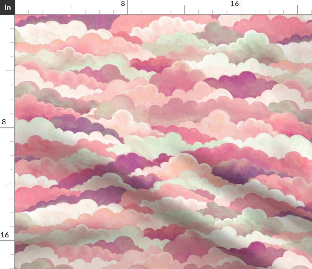 Dreamy Sunset Cloudscape in Peach, Pink, Cream and Mauve Medium